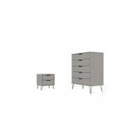 Manhattan Comfort 179GMC3 Rockefeller Off White and Nature 5-Drawer Dresser and 2-Drawer Nightstand Set